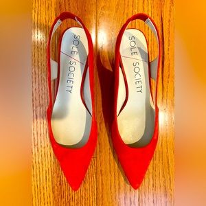 Sole Society Red Suede Mule, Kitten Heel, Size 10